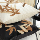 SOGA 45cm Black Brown Bamboo Leaf Botanical Embroidered Throw Pillow