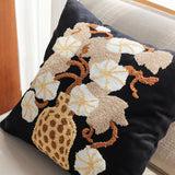 SOGA 45cm Black Gold Wicker Basket Floral Embroidered Throw Pillow