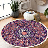 SOGA 90cm Purple Mandala Round Carpet for Living Room Bedroom Anti-slip Doormat, Home Decor