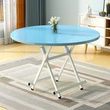 SOGA 2X  Blue Dining Table Portable Round Surface Space Saving Folding Desk Home Decor