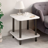 SOGA 2X 70cm White Stone-Patterned Round Tables – Modern Design with Black Metal Legs
