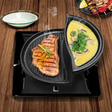 SOGA 2 in 1 Cast Iron Ribbed Fry Pan Skillet Griddle BBQ and Steamboat Hot Pot