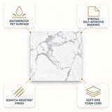SOGA Peel & Stick Floor and Wall Tiles 60 x 60cm 10 Pack White Grey Faux Marble