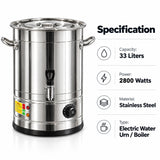 SOGA 33L Stainless Steel URN Commercial Water Boiler 2800W