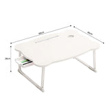 SOGA 2X White Portable Bed Table Adjustable Folding Mini Desk With Mini Drawer and Cup-Holder Home Decor