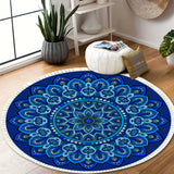 SOGA 90cm Blue Mandala Round Carpet for Living Room Bedroom Anti-slip Doormat, Home Decor