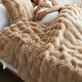 SOGA 2X 160X200cm Throw Blanket Coffee Double Layer Rabbit Fur Cozy Comfort with Stylish Decor