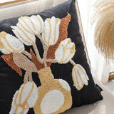 SOGA 45cm Black White Gold Floral Vase Embroidered Throw Pillow
