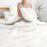 SOGA 200x230cm Throw Blanket White Chenille Fleece Knitted Fabric on One Side Soft Suede