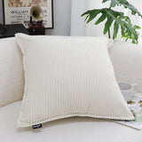 SOGA 50cm Beige Throw Pillow Warm Wabi-sabi Striped Corduroy Square For Home Decor