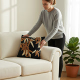 SOGA 45cm Black Brown Bamboo Leaf Botanical Embroidered Throw Pillow