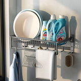 SOGA 2X 51cm Wall-Mounted Double Pole Towel Holder Bathroom Organiser Rail Hanger with Hooks