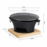SOGA 2X Medium Cast Iron Round Stove Charcoal Table Net Grill Japanese Style BBQ Picnic Camping with Wooden Board