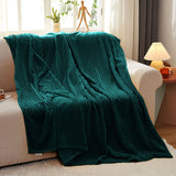 SOGA Dark GreenThrow Blanket Warm Cozy Striped Pattern Thin Flannel Coverlet Fleece Bed Sofa Comforter