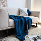 SOGA 2X Royal Blue Diamond Pattern Knitted Throw Blanket Warm Cozy Woven Cover Couch Bed Sofa Home Decor with Tassels