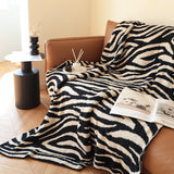 SOGA 2X 130x170cm Throw Blanket Black and White Soft Zebra Print Half Fleece Casual Stylish Cozy