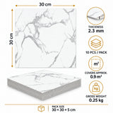 SOGA Peel & Stick Floor and Wall Tiles 30 x 30cm 10 Pack White Grey Faux Marble
