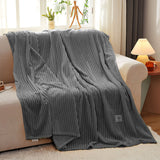 SOGA GreyThrow Blanket Warm Cozy Striped Pattern Thin Flannel Coverlet Fleece Bed Sofa Comforter