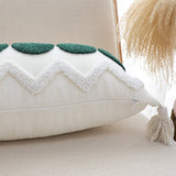 SOGA 30cm Cream Green Circle Pom Chevron Tassel Decorative Pillow