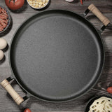 SOGA 2X 35cm Cast Iron Frying Pan Skillet Steak Sizzle Fry Platter With Wooden Handle No Lid