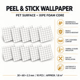 SOGA Peel & Stick Floor and Wall Tiles 30 x 60cm 10 Pack White Grid Tile Look