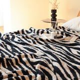 SOGA 130x170cm Throw Blanket Black and White Soft Zebra Print Half Fleece Casual Stylish Cozy