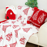 SOGA 130x170cm Throw Blanket Red Christmas Tree Half Fleece for Holiday Season Cozy