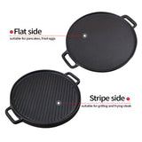 SOGA 2X 30cm Round Cast Iron Ribbed BBQ Pan Skillet Steak Sizzle Platter with Handle