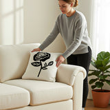 SOGA 45cm White Black Single Rose Embroidered Throw Pillow