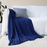 SOGA Royal Blue Acrylic Knitted Throw Blanket Solid Fringed Warm Cozy Woven Cover Couch Bed Sofa Home Decor