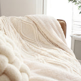 SOGA 2X 200x230cm Throw Blanket White Chenille Fleece Knitted Fabric on One Side Soft Suede