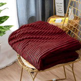 SOGA Burgundy Throw Blanket Warm Cozy Striped Pattern Thin Flannel Coverlet Fleece Bed Sofa Comforter