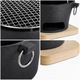 SOGA 2X Medium Cast Iron Round Stove Charcoal Table Net Grill Japanese Style BBQ Picnic Camping with Wooden Board