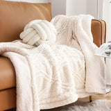 SOGA 200x230cm Throw Blanket White Chenille Fleece Knitted Fabric on One Side Soft Suede
