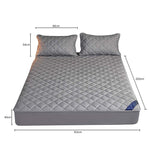 SOGA 2X Grey 153cm Wide Cross-Hatch Mattress Cover Thick Quilted Stretchable Bed Spread Sheet Protector with Pillow Covers