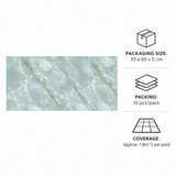 SOGA Peel & Stick Floor and Wall Tiles 30 x 60cm 10 Pack Jade Faux Marble