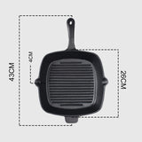 SOGA 26cm Square Ribbed Cast Iron Frying Pan Skillet Steak Sizzle Platter with Handle