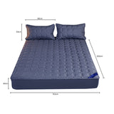 SOGA 2X Blue 153cm Wide Cross-Hatch Mattress Cover Thick Quilted Stretchable Bed Spread Sheet Protector with Pillow Covers