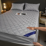 SOGA Grey 153cm Wide Cross-Hatch Mattress Cover Thick Quilted Stretchable Bed Spread Sheet Protector with Pillow Covers