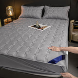 SOGA Grey 153cm Wide Mattress Cover Thick Quilted Stretchable Bed Spread Sheet Protector with Pillow Covers