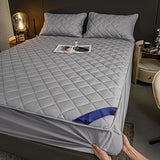 SOGA 2X Grey 183cm Wide Cross-Hatch Mattress Cover Thick Quilted Stretchable Bed Spread Sheet Protector with Pillow Covers