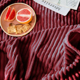 SOGA Burgundy Throw Blanket Warm Cozy Striped Pattern Thin Flannel Coverlet Fleece Bed Sofa Comforter