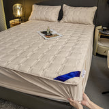 SOGA Beige 183cm Wide Mattress Cover Thick Quilted Stretchable Bed Spread Sheet Protector with Pillow Covers