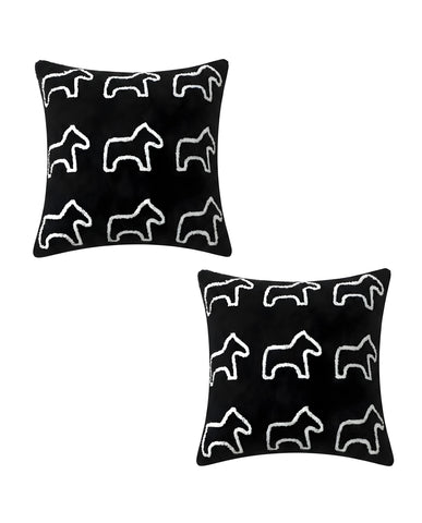 SOGA 2X 45cm Throw Pillow Black Teddy Fleece Square Pony Design Decorative Cushion for Living Room