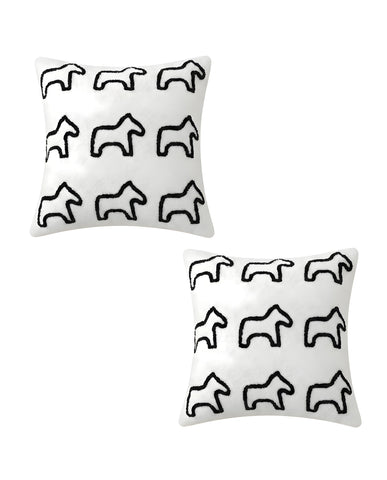 SOGA 2X 45cm Throw Pillow White Teddy Fleece Square Pony Design Decorative Cushion for Living Room