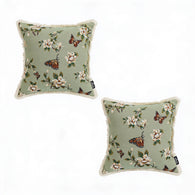 SOGA 2X 45cm Matcha Green French Vintage Butterfly Loves Flowers Tassel Throw pillow