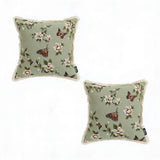 SOGA 2X 45cm Matcha Green French Vintage Butterfly Loves Flowers Tassel Throw pillow