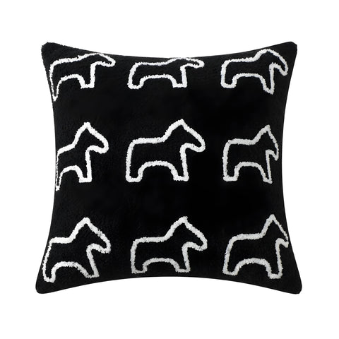 SOGA 45cm Throw Pillow Black Teddy Fleece Square Pony Design Decorative Cushion for Living Room
