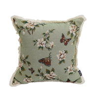 SOGA 45cm Matcha Green French Vintage Butterfly Loves Flowers Tassel Throw pillow