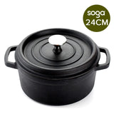 SOGA Cast Iron 24cm Stewpot Casserole Stew Cooking Pot With Lid 3.6L Black